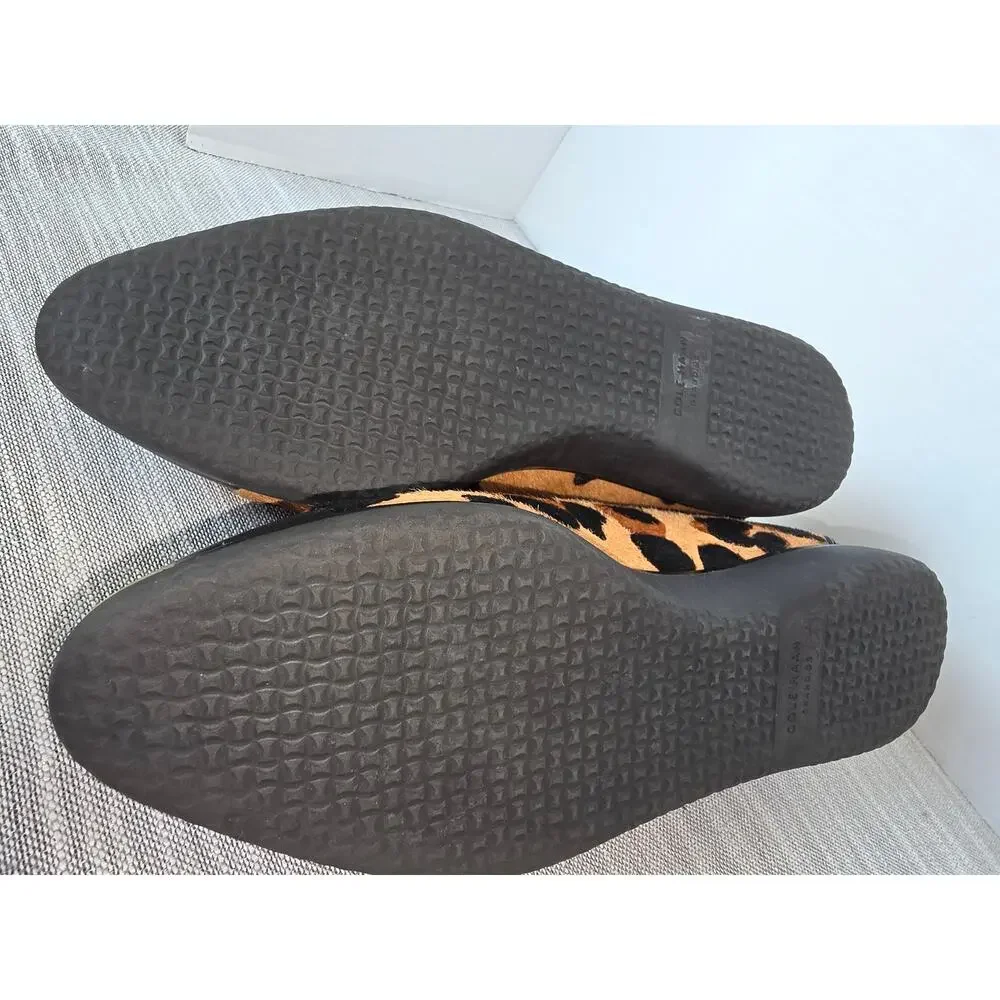 Cole Haan Grand Ambition Slip-on Loafers Leopard Print Calf Hair Leather Toe Cap